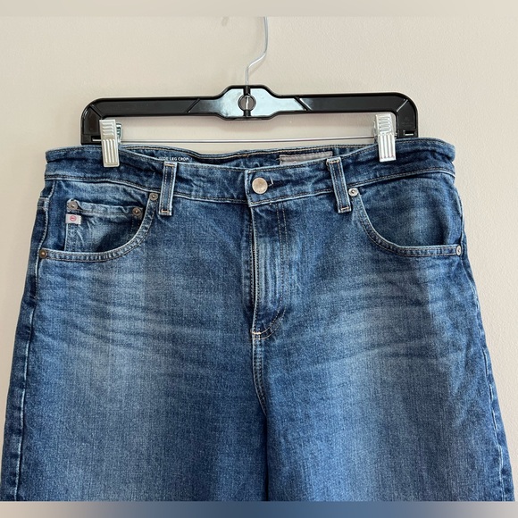 Adriano Goldschmied Saige Mid-Rise Wide Leg Crop Jeans Raw Hem, Medium Blue, 32 - Picture 4 of 13